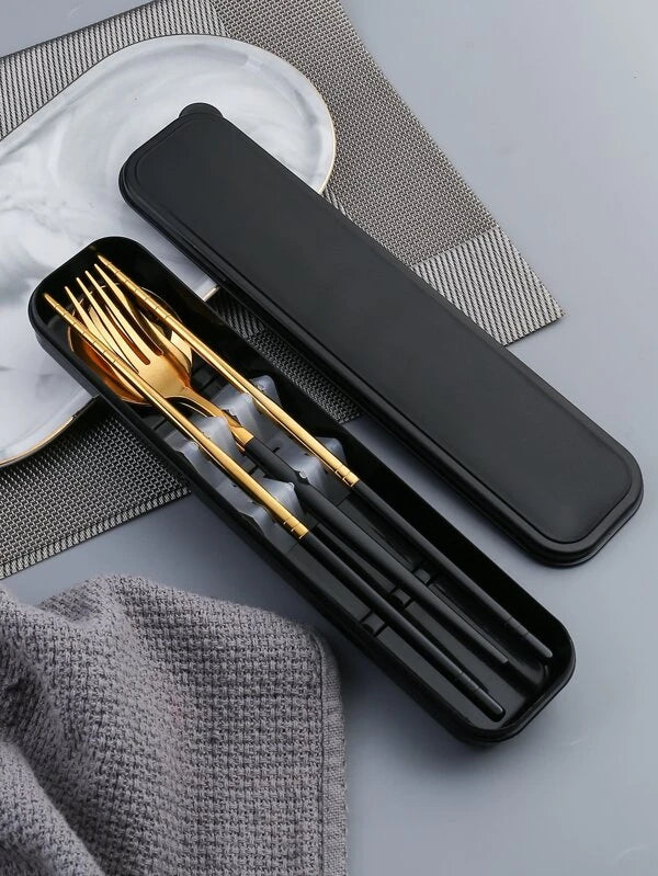 Three-piece Stainless Steel Portable Spoon Fork Chopsticks Cutlery Set