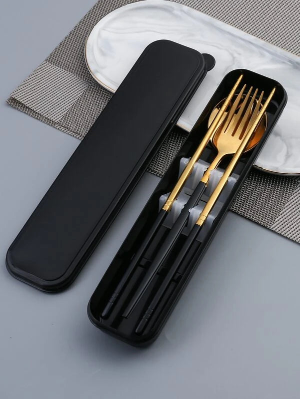 Three-piece Stainless Steel Portable Spoon Fork Chopsticks Cutlery Set