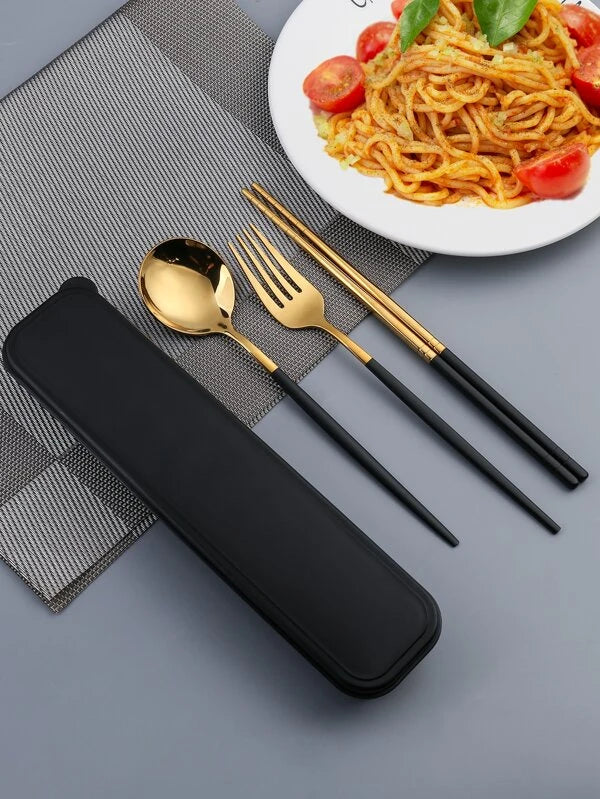 Three-piece Stainless Steel Portable Spoon Fork Chopsticks Cutlery Set