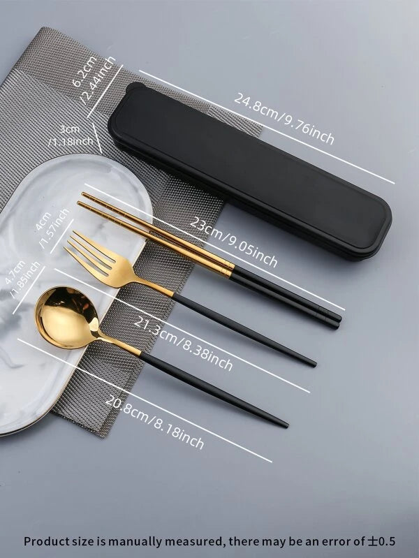 Three-piece Stainless Steel Portable Spoon Fork Chopsticks Cutlery Set