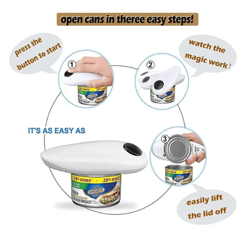 Auto Electric Can Opener: Open Your Cans with A Simple Press of Button - Automatic, Hands Free, Smooth Edge, Food-Safe, Battery Operated