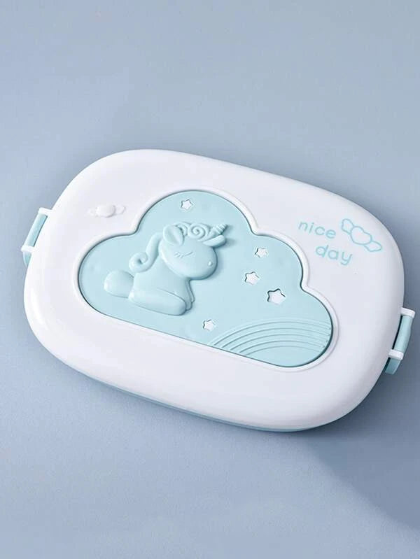 Portable 3 compartment Plastic Lunch Box with Unicorn Detail.