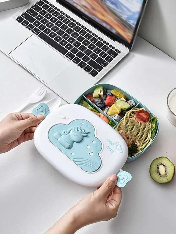 Portable 3 compartment Plastic Lunch Box with Unicorn Detail.
