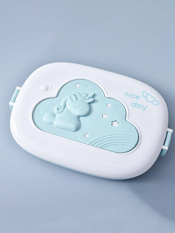 Portable 3 compartment Plastic Lunch Box with Unicorn Detail.